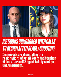 Democrats are lining up to demand the resignations of Homeland Security  Secretary Kristi Noem and White House aide Stephen Miller in the wake of an  ICE agent fatally shooting an unarmed mom.⁠ ⁠