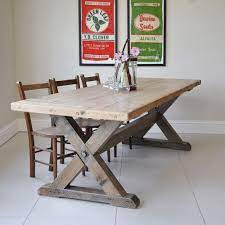 Reclaimed Timber Trestle Dining Table Handmade In Uk To Order From Reclaimed Beams From Archit Country Dining Tables Trestle Dining Tables Diy Farmhouse Table