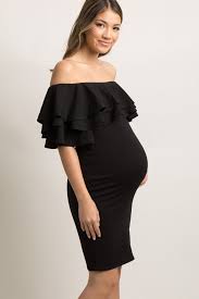 Black Layered Ruffle Off Shoulder Fitted Maternity Dress Cocktail Dress Maternity Fitted Maternity Dress Maternity Dresses Summer