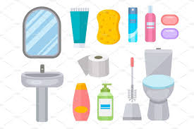 Bath Equipment Icon Toilet Bowl Bathroom Clean Flat Style Illustration Hygiene Design Bathroom Cleaning Toilet Sink Shower Soap