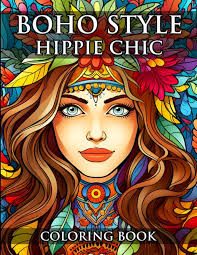 Boho Style Hippie Chic Coloring Book: Beautiful Bohemian Floral Fasion  Models