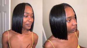 The cool tones with waves give this hairstyle an extra fresh and subtle look and the long wavy bangs are styled as side part bob framing one part of the face. Blunt Cut Bob Quickweave Middle Part Youtube