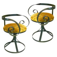 Pair Of Regency Wrought Iron Curlicue Swivel Chairs In Green Patina Finish Wrought Iron Chairs Iron Decor Wrought Iron Decor