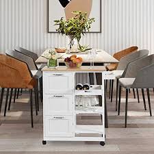5 out of 5 stars. Nsdirect Kitchen Island Cart Industrial Kitchen Bar Serving Cart Rolling On Wheels Utility Storage Trolley With 3 Tier Wine Rack Shelves Three Storage Drawers Soild Rubber Wood Top White Pricepulse