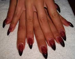 Almond Black And Red Ombre Nails Black Red Ombre Glitter Gel Nails Stiletto Nails Almond Nails Nail Ideas Glitter Gel Nails Red Nails Glitter Gel