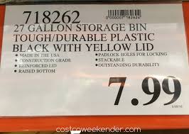 Extra heavy duty all welded 12 ga. 27 Gallon Storage Bin Tough Durable Plastic Black With Yellow Lid Costco Weekender