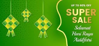 Hanging ketupat and crescent with stars, garlands on green. Selamat Hari Raya Aidilfitri Super Sale Discount Banner Background Wallpaper Ramadhan Discount Banner Banner Background Images