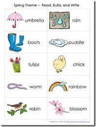 Spring Theme Vocabulary Read Build Write Cards Spring Vocabulary Spring Theme Spring Preschool
