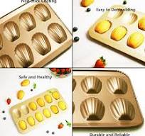 Nonstick Madeleine Pan 12-cup Heavy Duty Shell Shape Baking Cake Mold Tray  (Golden)