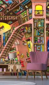 Library Wallpaper Mural By Colin Thompson Wallsauce Nz In 2021 Library Wallpaper Nursery Wall Murals Wall Murals