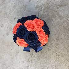 Couldn't even tell they weren't real. Weddings Bouquets Coral Navy Blue Bridal Bouquet Package