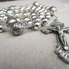 Handmade Mens Silver Rosary Necklace Rosary Style Necklace Body Necklace Jewelry