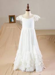Modern Scoop Neck A Line Princess Flower Girl Dresses Floor Length Chiffon Lace Sleeveless 010210966 Chiffon Flower Girl Dress Flower Girl Dresses Floor Length Girls White Dress