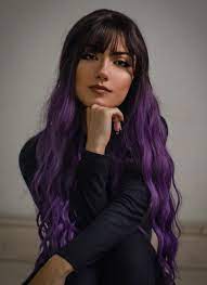 Wigsbuy.com offers high quality layered natural black pixie short messy synthetic hair with straight bangs capless wigs 6 inches with reasonable price. Two Tone Purple With Dark Roots Wavy Synthetic Wig Ns068 Wig Is Fashion