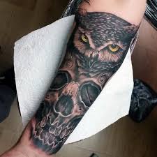 Owl skull and rose hip tattoo. 50 Owl Skull Tattoo Designs For Men Cool Ink Ideas