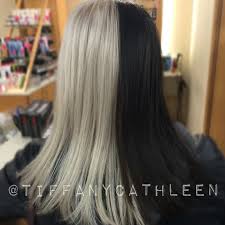 Dark Brown And White Platinum Blonde Cruella Deville Inspired Hair I Used Matrix Lightmaster And Colorsync To Achieve This L Half Dyed Hair Hair Gorgeous Hair