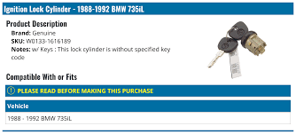 1988-1992 BMW 735iL Ignition Lock Cylinder - Genuine W0133-1616189 - -  PartsGeek.com