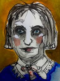 EMILY WAS NEVER THE SAME AFTER THE THIRD GRADE 5x8 W&N watercolors & ink.