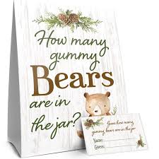 Baby shower games are all about letting loose & having fun. How Many Gummy Bears Woodland Baby Shower Game Distinctivs Party