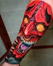 Red hannya mask tattoo indicates that someone who wears this tattoo has completely lost their control and become a demon. 50 Oni Mask Tattoos Origins Meanings Tattoo Artists In 2021 Oni Mask Tattoo Hannya Mask Tattoo Japanese Tattoo Designs