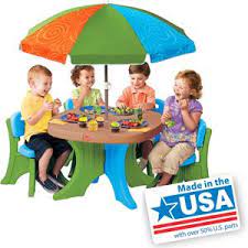 Table & chairs can be used as a craft table, eating table and more! Step2 Deluxe Play Shade Kids Patio Set Kids Patio Patio Table Umbrella Kids Picnic Table