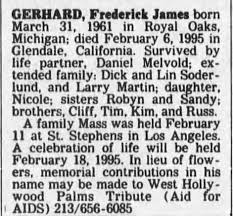 Obituary for Frederick James GERHARD, 1961-1995