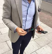 Black Blazer Grey Pants Blue Shirt Men S Grey Wool Blazer Light Blue Dress Shirt Navy Chinos Navy Geometric Pocket Square Mens Blue Dress Pants Grey Blazer Outfit Blazer Outfits Men
