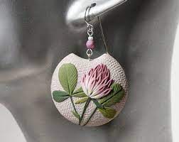 Floral Earrings Large Flower Earrings Triangle Earrings Large Dangle Earrings Polymer Clay Earrings Lilac Earrings Purple Iris Jewelry Polymer Clay Embroidery Polymer Clay Flower Jewelry Polymer Clay Flowers