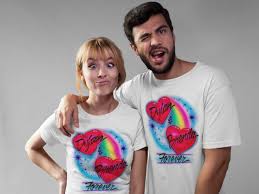 Airbrushed T Shirt Couples Heart Design Rainbow 2 Names Etsy In 2020 Airbrush T Shirts Aesthetic Shirts Couple Tshirts