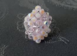 Bague Losange 7 Fleurs Rose En Perles De Cristal Swarovski Perles De Cristal Perles Roses Perle