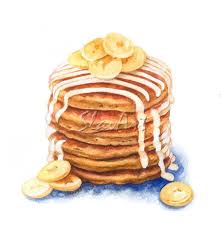 Banana Pancakes Fruit Breakfast Bakery Sweet Cream Vanilla Dessert Food Art Print Food Illustration Coffee Decor Kitchen Painting Banana Pancakes Pancake Art Fruit Breakfast
