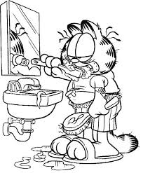 Garfield Brushing Teeth Coloring Page Cartoon Coloring Pages Coloring Pages Cool Coloring Pages