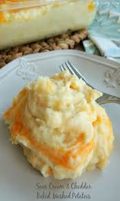 Sour Cream Cheddar Baked Mashed Potatoes Cozy Country Living Recipe Recipes Food Baked Mashed Potatoes
