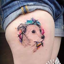 Watercolor dog tattoo on chest. 40 Amazing Dog Tattoos For Dog Lovers Tattooblend Tattoos For Dog Lovers Dog Tattoos Girl Tattoos