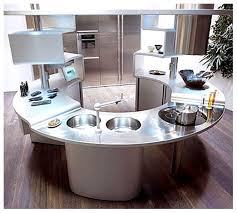 Unique And Simple Kitchen Island Design Circular Kitchen Design With Stainless Surface Kitchen Concepts Contemporary Kitchen Design Curved Kitchen