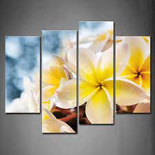 Amazon Com 4 Panel Wall Art Yellow Orange White Frangipani Plumeria Rubra Flowers Bouquet With Fresh Water D Wall Art Pictures Panel Wall Art Framed Wall Art