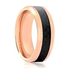 Shop gold wedding rings in a variety of styles and colors including yellow gold and rose gold at helzberg diamonds. Rose Gold Carbon Fiber Inlay Tungsten Wedding Ring For Men Women T Monica Jewelers