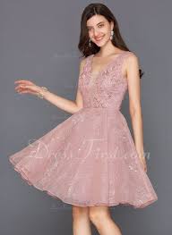 A Line Princess V Neck Knee Length Tulle Cocktail Dress With Sequins 016117266 Dressfirst Dresses Cocktail Dress Evening Gowns