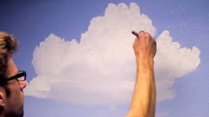 A bright white cloud with five pretty little pom poms perched on the edge and a beautiful yarn rainbow. How To Paint Clouds In A Room Mural Joe Youtube