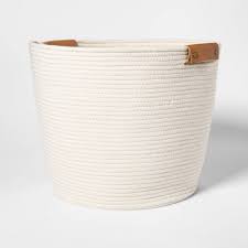Decorative Coiled Rope Floor Basket White Threshold Floor Baskets White Storage Baskets Storage Baskets