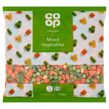 Frozen vegetables are vegetables that have had their temperature reduced and maintained to below their freezing point for the purpose of storage and transportation (often for far longer than their natural shelf life would permit) until they are ready to be eaten. Co Op Frozen Mixed Vegetables 750g
