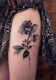 Black White Watercolor Flower Thigh Tattoos Tattoos Beautiful Flower Tattoos