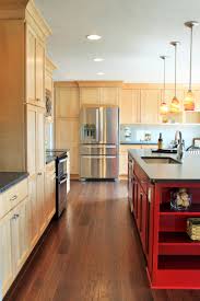 Kitchen Cabinets Include Natural Birch Shaker Door And Custom Red Painted Island Supplied By B Birch Kitchen Cabinets Kitchen Remodel Kitchen And Bath Design