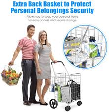 Grocery shopping cart with swivel wheels, foldable and collapsible utility. Buy Goplus Jumbo Folding Shopping Cart With Double Basket And Swivel Wheels Utility Cart For Grocery Laundry Book Luggage Travel Online In Indonesia B08btnr62r