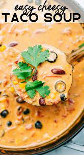 Cheesy Taco Soup Is So Simple To Throw Together And Is Loaded With Taco Inspired Ingredients The Cheesiness Takes This Soup Taco Soup Recipes Easy Taco Soup