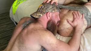 Hairy bear rims & breeds his cub in the kitchen - raw gay porn!