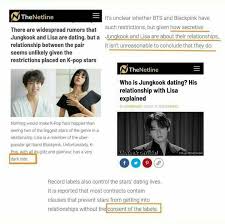 There are widespread rumors that jungkook and lisa are dating, but a relationship between the pair seems unlikely given the restrictions placed . ð˜½ð™ð™‰ð™‰ð™„ð˜¾ð™Šð™ð™‰ ð˜¾ð™Šð™ð™‹ð™‡ð™€ But Given How Liskook Official Facebook