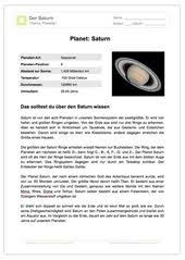 Arbeitsblatt Lesetext Planet Saturn Stephanie Hillebrand My Blog Saturn Elementary Science Activities Saturn Planet