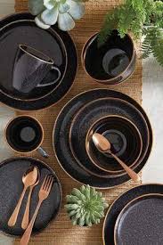 Better Homes Gardens 16 Piece Burns Speckled Dinnerware Set Black Walmart Com Home Decor Kitchen Rose Gold Kitchen Kitchen Plates Set