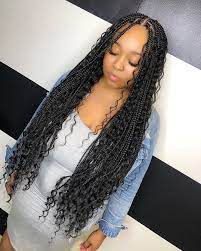 Style Medium Boho Knotless Waist Length Box Braids Click On The Lin Braids With Curls Girls Hairstyles Braids Box Braids Hairstyles For Black Women